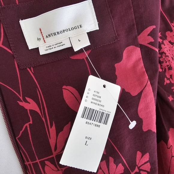 Maeve by Anthropologie Cecily Sweetheart Midi Dress Red Floral Fit & Flare SZ Lg - Picture 12 of 16